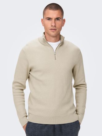 Only & Sons Strickpullover ONLY & SONS OS Knit, Herren, Gr. XXL, beige (silber lining), Strick, Obermaterial: 88% Baumwolle, 12% Nylon, unifarben, normal normal, 