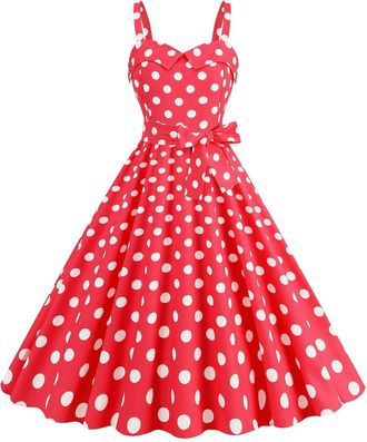 Generic Red Polka Dot Dress 1940s Dresses Women Vintage Rockabilly Off Shoulder Polka Dots A Line Swing Midi Dress Cocktail Party Evening Prom Gown 1940s Fanc