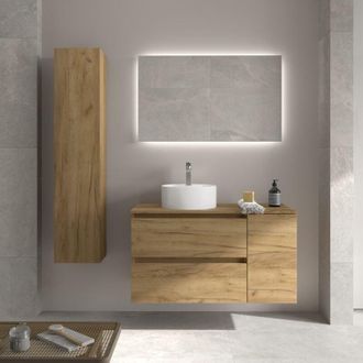 Cygnus Bath Mueble Ba&ntilde;o Bequia 90cm Y Coqueta Y Lavabo Roble 90x45x56