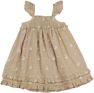 LOvedbaby Organic Cotton Muslin Sundress in Oatmeal Sailboat at Nordstrom, Size 12-18M