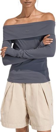adidas Originals Essentials Off the Shoulder Long Sleeve Top in Utility Black at Nordstrom, Size X-Small
