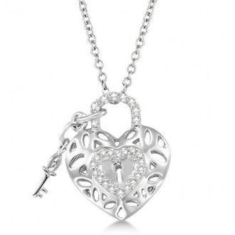 Allurez Natural Diamond Heart Key and Lock Pendant Necklace Sterling Silver at Nordstrom, Size 18