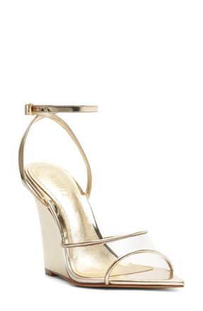 Schutz Elodie Ankle Strap Wedge Sandal in Platinum at Nordstrom, Size 5.5