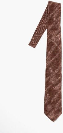 Corneliani Herringbone Patterned Silk Tie size Unica