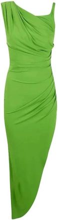 Elisabetta Franchi Asymmetrische Midi Jurk met Draping - Dames - Feestkleedjes - Groen - M - Kleedjes