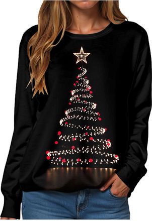 Generic Womens Christmas Sweatshirt Pullover Jumper Ladies Xmas Top Ladies Merry Chirtsmas Blouse Jumper Long Sleeve Pullover Merry Sweatshirt Christmas Sweat