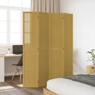 Berkfield Home Room Divider 4 Panels Brown Solid Wood Paulownia