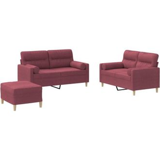 vidaXL Juego De Sof&aacute;s Con Cojines 3 Piezas Tela Rojo Tinto Vidaxl