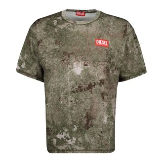 Diesel T-Shirts, male, Green, S, Green Printed Oversized T-shirt