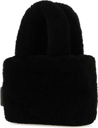 Amina Muaddi Womens Mano Top Handle Bag Black Shearling