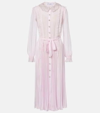 Self Portrait Embellished pleated georgette shirt dress