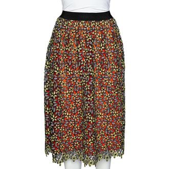 Self Portrait Multicolor Floral Guipure Lace Midi Skirt