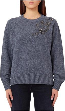 Liu Jo Ecs Maglia Chiusa M/L Ricamo - Dames - Ronde hals truien - Grijs - S - Leer - Truien & Vesten