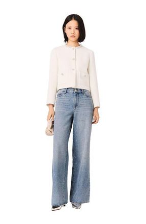 Maje Pearl-trimmed tweed jacket in Ecru at Nordstrom, Size 36 Eu