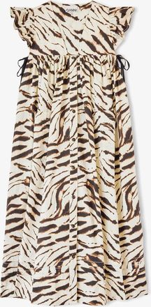 Ganni White Dress in Printed Cotton - Size 10/12 Organic