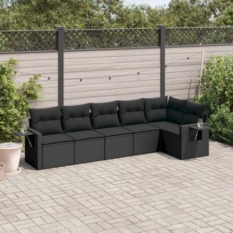 vidaXL Vidaxl - Set De Sof&aacute;s De Jard&iacute;n 6 Piezas Y Cojines Rat&aacute;n Sint&eacute;tico Negro