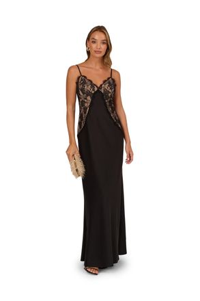 Adrianna Papell Womens Stretch Satin Long Dress - Black - Size 14 UK