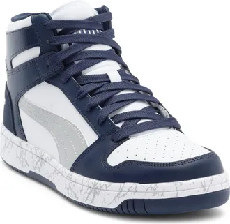 Puma Rebound Layup Atypical High Top Sneaker in Puma White/Light Gray/Navy at Nordstrom Rack, Size 11.5