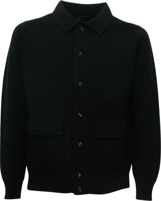 FILIPPO DE LAURENTIIS Shirt Collar Cardigan - Heren - Vesten - Zwart - 3XL - Truien & Vesten