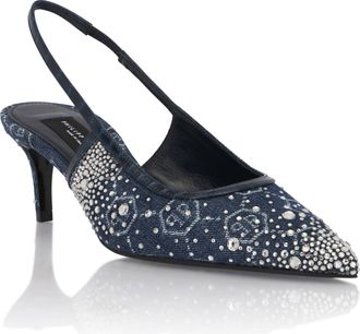 Philipp Plein Denim Mid Heels Slingbacks Monogram Strass