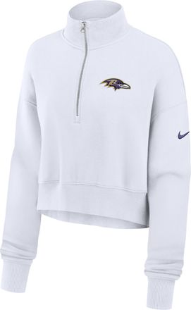 Nike Baltimore Ravens Primetime Phoenix Nike Womens NFL Oversized Cropped 1/4-Zip Crew in White | 01N910A8G-LCD