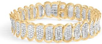 House of Brilliance 10k Yellow Gold 5.00 Cttw Diamond Oval Banded Link Bracelet (I-J Color, I1-I2 Clarity) - 7 Inches