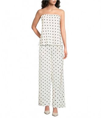 Line & Dot Ravyn Polka Dot Wide Leg Coordinating Satin Pants In Ivory Multi