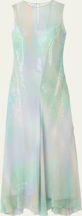 Lafayette 148 New York Ombre-Print Chiffon Gown with Sequin Slip