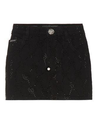 Philipp Plein Denim Mini Skirt Strass Monogram