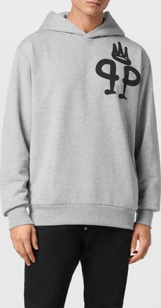 Philipp Plein Felpa con cappuccio in cotone con tasca a marsupio e logo a contrasto