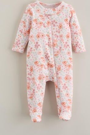 Nordstrom Print Cotton Footie in Pink Heaven Poppy Garden at Nordstrom, Size Newborn