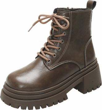 Generic Waterproof Shoes Boots for Women UK, Waterproof Ankle Work Boots Non-Slip Shoes, Leather Platform Booties with Side Zipper & Lace Up, Lightweight Wome