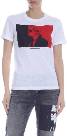 Karl Lagerfeld Flamed Cotton Colorblock T-shirt - Dames - T-shirts - Wit - M - Katoen - Tops