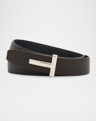 Tom Ford Mens Reversible T-Buckle Grained Leather Belt