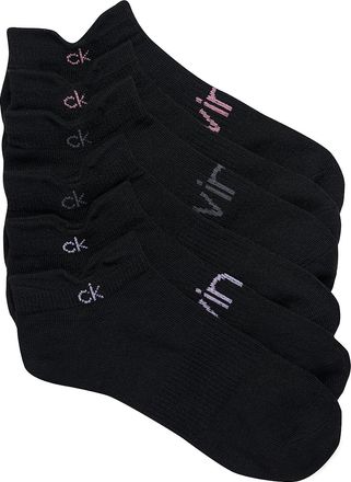 Calvin Klein Womens Flat Knit Double Tab 3-Pack No Show Socks - Black