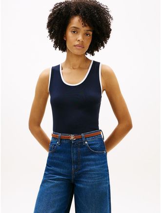 Tommy Hilfiger Womens Ribbed V-Neck Tank Top - Navy - XXL
