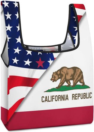 Generic U.S. And California State Flag Reusable Shopping Bags Lightweight Foldable Grocery Bag Polyester Washable Tote Bag