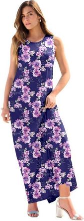Roaman's Plus Size Sleeveless Crew Neck Maxi Dress in Navy Purple Floral at Nordstrom, Size 40