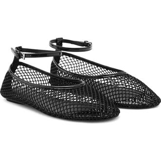 Mango Ankle Strap Ballet Flat in Black at Nordstrom, Size 9.5Us