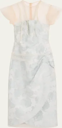 Simone Rocha Embellished Tulle Layered Floral-Jacquard Midi Dress