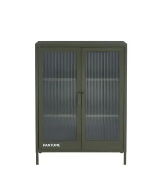 Pantone Aparador verde oliva oscuro con puertas acanaladas de cristal