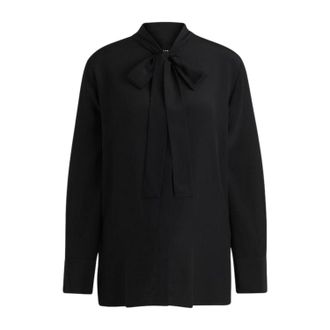 HUGO BOSS Damesblouse met lange mouwen en strik in de hals (Zwart)