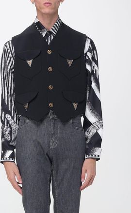 Versace Virgin Wool Tailored Waistcoat with V-Neck and Metallic Buttons