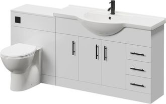 Alexander James Alexander James Cento Gloss White 1800mm 3 Door Vanity Unit Toilet Suite - 1800mm - Matt Black 96mm Knurled Bar HandleJames Toilet Pan and Seat