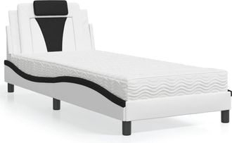 vidaXL Cama Con Colch&oacute;n Cuero Sint&eacute;tico Blanco Y Negro 90x200 Cm Vidaxl