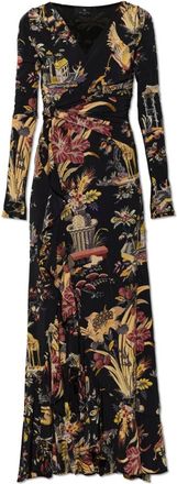 Etro Jurk met kleurrijke print - Dames - Maxi kleedjes - Zwart - XS - Leer - Kleedjes