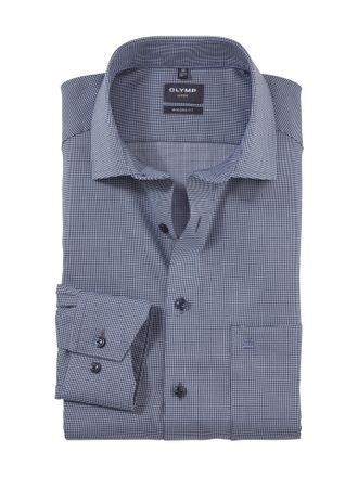 Olymp Businesshemd OLYMP Luxor modern fit, Herren, Gr. 48, N-Gr, blau (marine), Web, Obermaterial: 100% Baumwolle, 2-Knopf-Manschette, Hemden Businesshemd