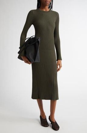 Proenza Schouler Kenna Long Sleeve Rib Midi Dress in Fatigue at Nordstrom Rack, Size X-Large
