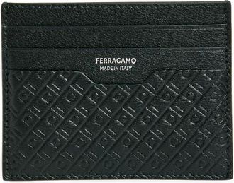 Ferragamo Mini Gancio Embossed Leather Card Case in Nero Nero X Mod at Nordstrom