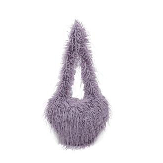 Generic Womens Plush Bags Long Plush Shoulder Bags Solid Candy Color Female Furry Crossbody Bag Heart Shape Womens Underarm Handbags(Purple)